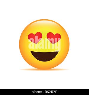 happy yellow emoji face with hearts as eyes on white background vector illustration EPS10 Stock Vector