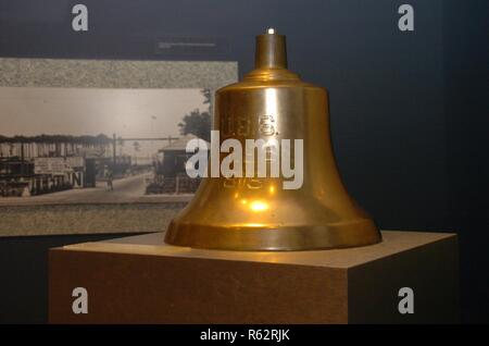 The Hampton Roads Naval Museum’s gallery contains the ship’s bell from the USS Breese (DD 122). She was a Wickes-class destroyer that was launched in May of 1918. She was re-classified as a light minelayer in January of 1931. She was present on the morning of December 7, 1941 during the Japanese attacks on Pearl Harbor. She was moored in berth D-3, in the harbor’s middle loch in the northwest vicinity of Ford Island; and did not sustain any damage during the attack. She would serve throughout World War II and earned ten battle stars during the war; she was decommissioned in 1946. Stock Photo