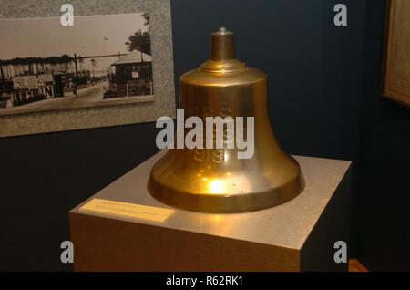The Hampton Roads Naval Museum’s gallery contains the ship’s bell from the USS Breese (DD 122). She was a Wickes-class destroyer that was launched in May of 1918. She was re-classified as a light minelayer in January of 1931. She was present on the morning of December 7, 1941 during the Japanese attacks on Pearl Harbor. She was moored in berth D-3, in the harbor’s middle loch in the northwest vicinity of Ford Island; and did not sustain any damage during the attack. She would serve throughout World War II and earned ten battle stars during the war; she was decommissioned in 1946. Stock Photo