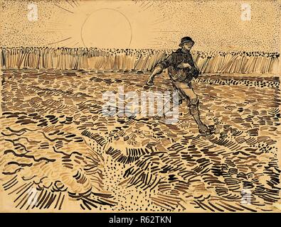 The Sower. Date: August 1888, Arles. Dimensions: 24.4 cm x 32.0 cm. Museum: Van Gogh Museum, Amsterdam. Stock Photo