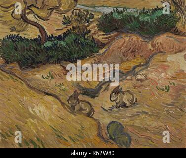 Landscape with Rabbits. Date: December 1889, Saint-Rémy-de-Provence. Dimensions: 32.7 cm x 40.6 cm, 50.1 cm x 58.3 cm. Museum: Van Gogh Museum, Amsterdam. Author: VAN GOGH, VINCENT. VINCENT VAN GOGH. Stock Photo