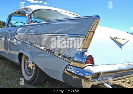 Jubek, Deutschland. 01st July, 2018. A Chevrolet Bel Air, built in 1957. Detail of the left tail fin on a vintage car meeting in Jubek. | usage worldwide Credit: dpa/Alamy Live News Stock Photo