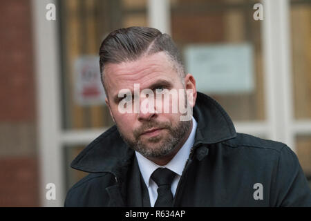 Stafford, UK. 3 December 2018. Gemma Eastwood, the sister of murdered midwife Samantha Eastwood, and Detective Inspector Dan Ison speak to media outside Stafford Crown Court. Michael Stirling was sentenced to life in prison for the murder last July. Credit: Benjamin Wareing/ Alamy Live News Stock Photo