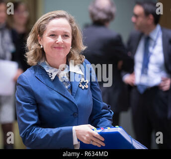 Brussels, Belgium. 3rd Dec, 2018. Spanish Minister of Economy and Business Nadia Calvino attends an Eurogroup Finance Ministers' meeting in Brussels, Belgium, Dec. 3, 2018. Credit: Thierry Monasse/Xinhua/Alamy Live News Stock Photo
