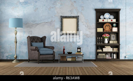 Old room with dark wooden bookcase Stock Photo