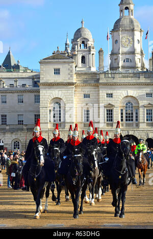 Household Cavalry - Blues and Royals - on Horse Guards Parade, London, England, UK. Stock Photo