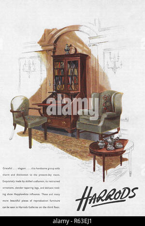 Harrods furniture Hepplewhite influence advert advertising in Country Life magazine UK 1951 Stock Photo