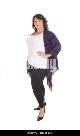 Full figured woman standing in tights Stock Photo