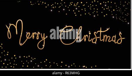 Bright Merry Christmas brush lettering text GOLD effect Stock Vector