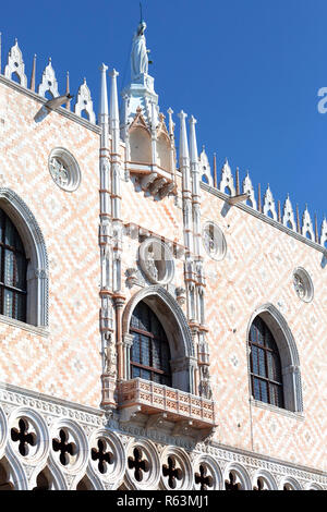 Doge's Palace on Piazza San Marco, Goddess of Justice statue at the top, Venice, Italy. Stock Photo