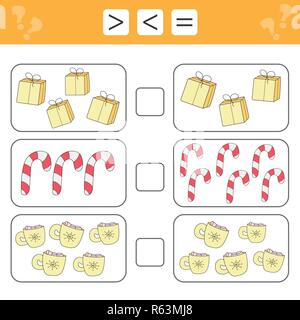 Learning mathematics, numbers - choose more, less or equal Stock Vector
