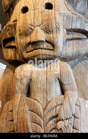 Detail of Haida house frontal totem pole Museum of Anthropology MOA, University of British Columbia, Vancouver, BC, Canada Stock Photo