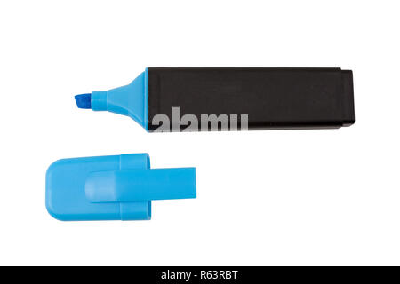 Cyan text and graphics highlighter pen with cap, isolated on white with clipping path. Stock Photo