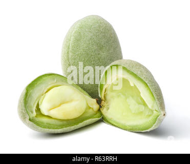 Fresh green almond isolated on white background Stock Photo