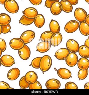 sea buckthorn berries vector pattern on white background Stock Vector