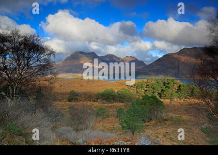 View of Beinn Alligin mountain across Upper Loch Torridon Scotland Stock Photo