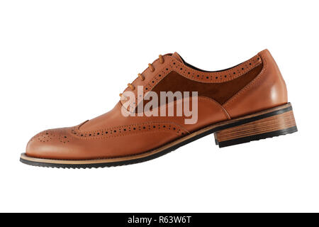 Mens brown shoe side view on a white background Stock Photo