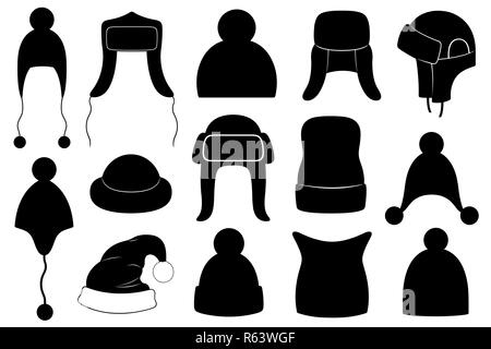 Set of different winter hats isolated on white Stock Photo