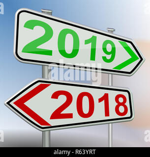 2019 2018 new  year change road sign red green 3d rendering Stock Photo
