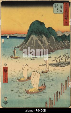 Maisaka: Ferries on the Sea at Imagiri, no. 31 from the series Collection of Illustrations of Famous Places near the Fifty-Three Stations [Along the Tokaido]. Date: seventh month 1855. Dimensions: 36 cm x 23 cm. Museum: Van Gogh Museum, Amsterdam. Author: HIROSHIGE, UTAGAWA. Stock Photo