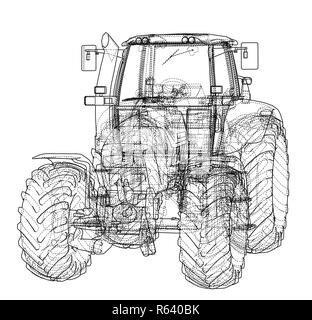 Farm Tractor Concept. 3d illustration Stock Photo