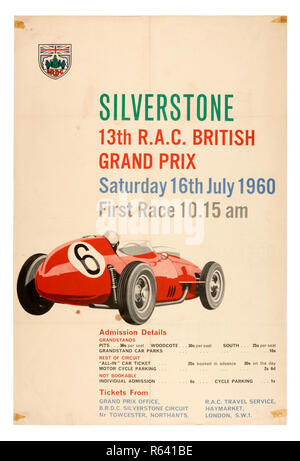 Vintage poster for the 1960 RAC British Grand Prix Formula 1 race at Silverstone Stock Photo