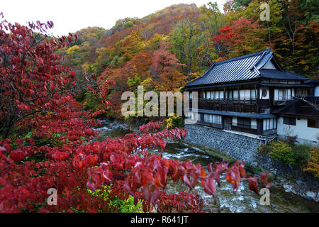 Takaragawa Onsen, outdoor hot springs along Takaragawa river, Japan, Gunma Prefecture Stock Photo