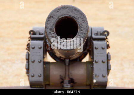 Bull Run Looking Down Barrel of Cannon Stock Photo