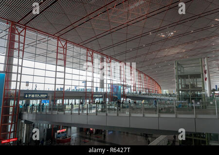 Beijing, China - October 2017:Beijing Capital International Airport departure terminal in China. Stock Photo