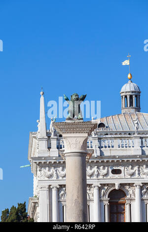 Column of San Marco and National Library of St Mark's on Piazza San Marco , Venice, Italy Stock Photo
