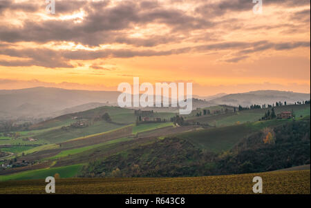 The hills in the southwest of Bologna; production area of typical wine named Pignoletto. Bologna province, Emilia Romagna, Italy. Stock Photo
