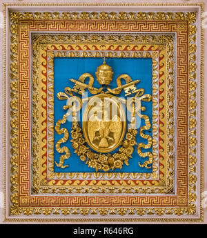 Leo XII coat of arms from the ceiling of the Basilica of Saint Paul Outside the Walls, in Rome. Stock Photo