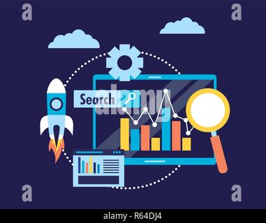 rocket statistics chart search engine optimization vector illustration ...
