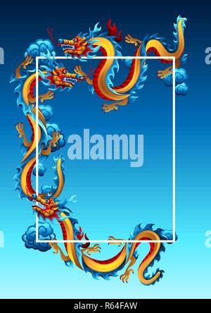 Background with Chinese dragons. Traditional China symbol. Asian mythological color animals. Stock Vector