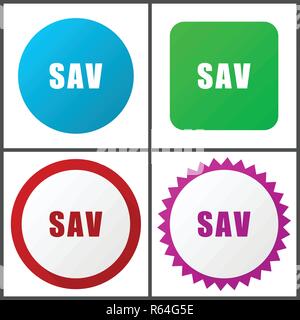 Sav red, blue, green and pink vector icon set. Web icons. Flat design signs and symbols easy to edit Stock Vector