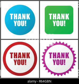 Thank you red, blue, green and pink vector icon set. Web icons. Flat design signs and symbols easy to edit Stock Vector