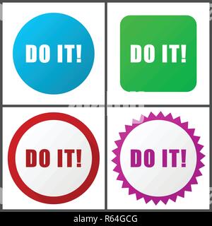 Do it red, blue, green and pink vector icon set. Web icons. Flat design signs and symbols easy to edit Stock Vector
