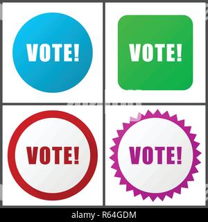 Vote red, blue, green and pink vector icon set. Web icons. Flat design signs and symbols easy to edit Stock Vector