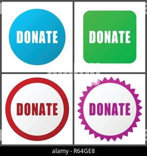 Donate red, blue, green and pink vector icon set. Web icons. Flat design signs and symbols easy to edit Stock Vector