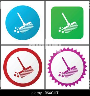 Broom red, blue, green and pink vector icon set. Web icons. Flat design signs and symbols easy to edit Stock Vector