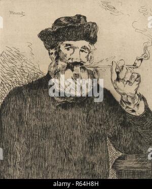 The Smoker (Le fumeur). Dimensions: 28.6 cm x 20.9 cm, 23.3 cm x 15.4 cm, 15.1 cm x 13 cm. Museum: Van Gogh Museum, Amsterdam. Author: MANET, EDOUARD. Stock Photo