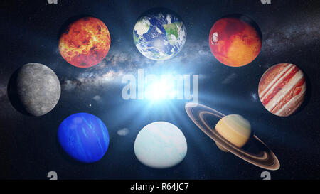the planets of the solar system lit by the Sun Stock Photo