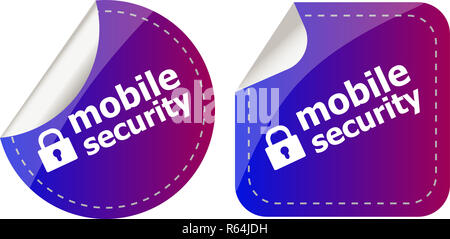 mobile security stickers label tag set isolated on white Stock Photo