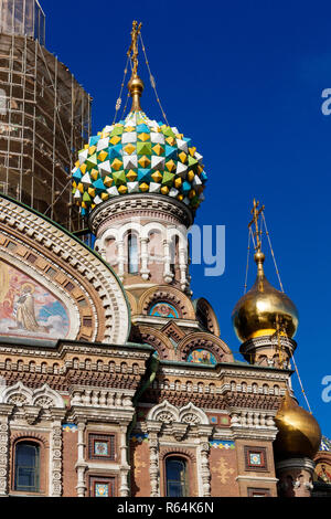 Detail of the 1907 Church of the Savior on Spilled Blood in Saint-Petersburg, Russia. Currently undergoing renovation. Stock Photo