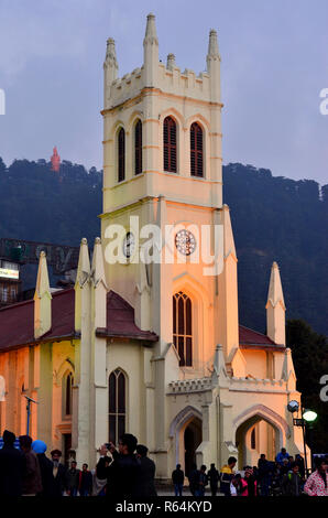 Christ church in Shimla shot against a cloudy sky during a beautiful morning. Stock Photo