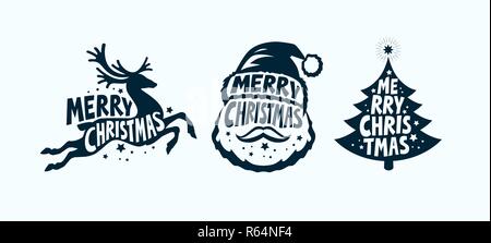 Merry Christmas, label set. Xmas symbol. Typographic design vector illustration Stock Vector