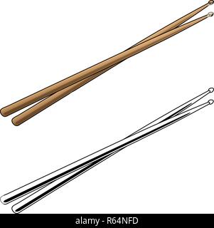 Drum Sticks in Color and Black and White Vector Illustration Stock Vector