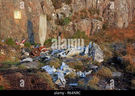 View of an American World War Two aircraft crash site showing the wreckage in the Torridon Mountains Scotland Stock Photo