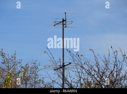 Aluminum antennas for receiving a television signal in the meter and decimeter range. Stock Photo