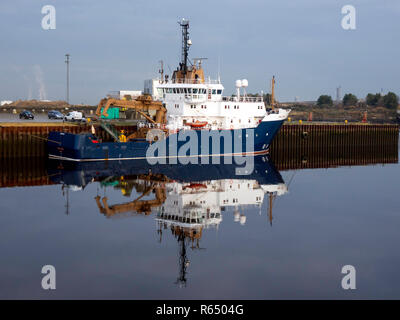 Pole Star a UK registered Buoy and Lighthouse Vessel IMO9211987 moored at Middlesbrough Stock Photo